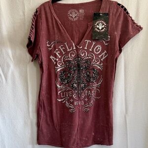 Affliction Women's Wine Tee Size Large NWT